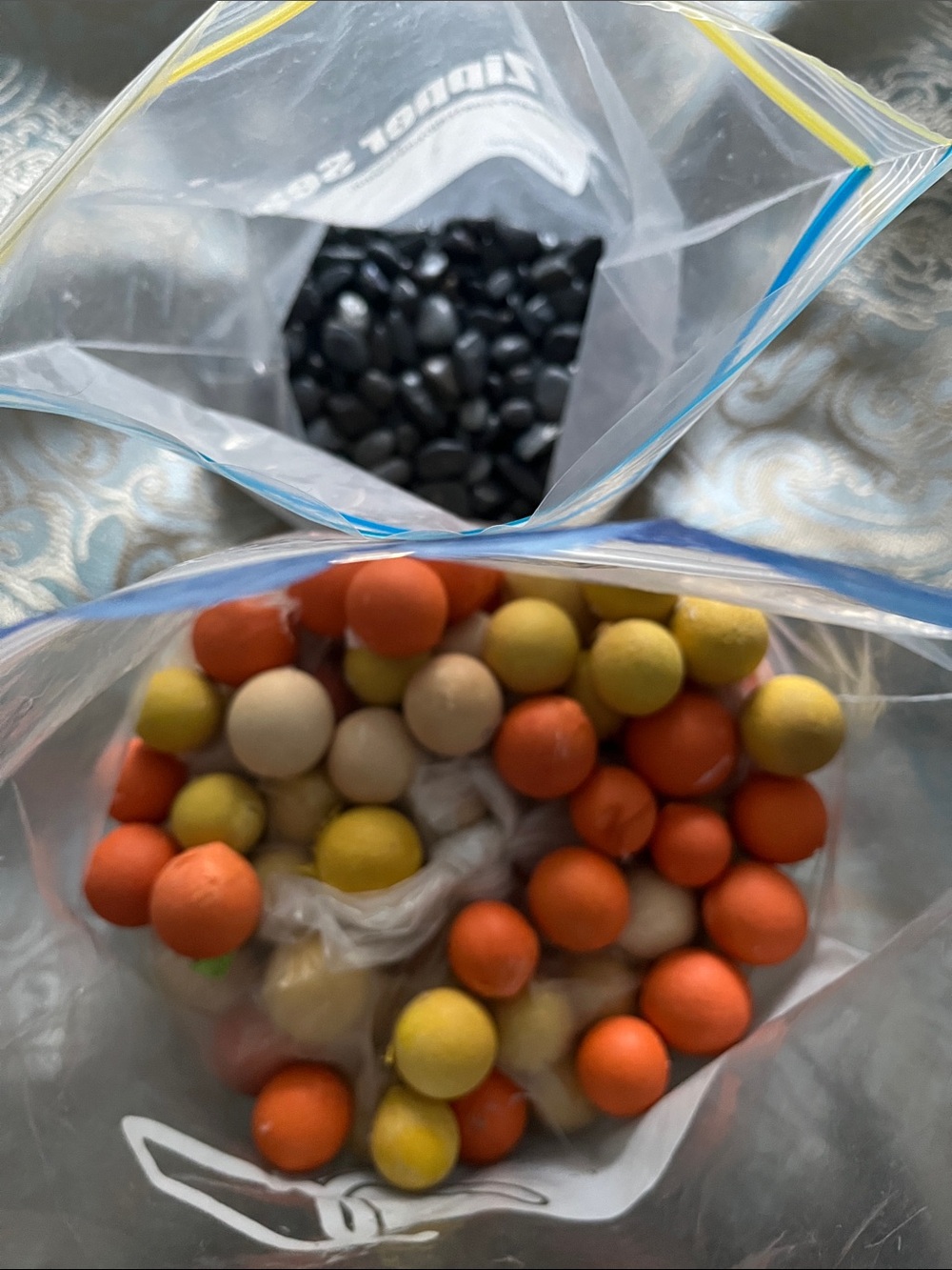 Painted Wood nuts for crafts and pepple stones in baggy 2-5 lbs